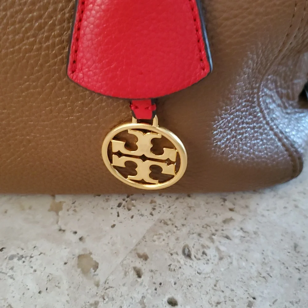 Tory burch Satchel rich Brown Leather Handbag with Red Accent - Picture 3 of 12